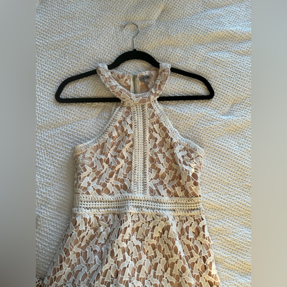 Fashion line white lace dress with nude slip, size: small.